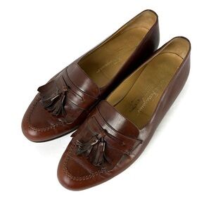Salvatore Ferragamo Tassel Leather Slip On Oxford Loafers in Brown